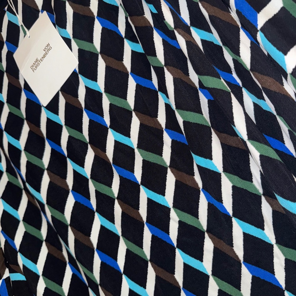 Diane von Furstenberg DVF Reese Dress Knit Geo Small Black XL New